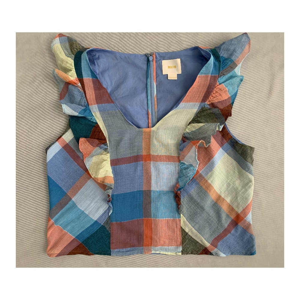 Anthropologie Maeve Plaid Crop Top with Ruffles